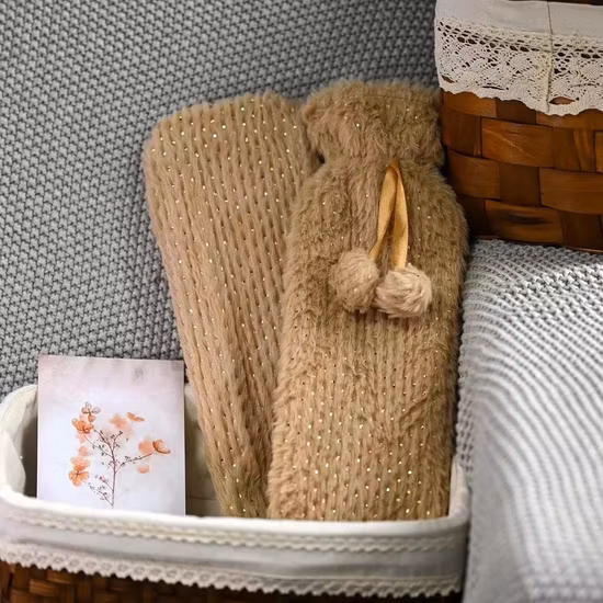 Long Hot Water Bottle Heat Wrap for Health with Faux Fur Cover